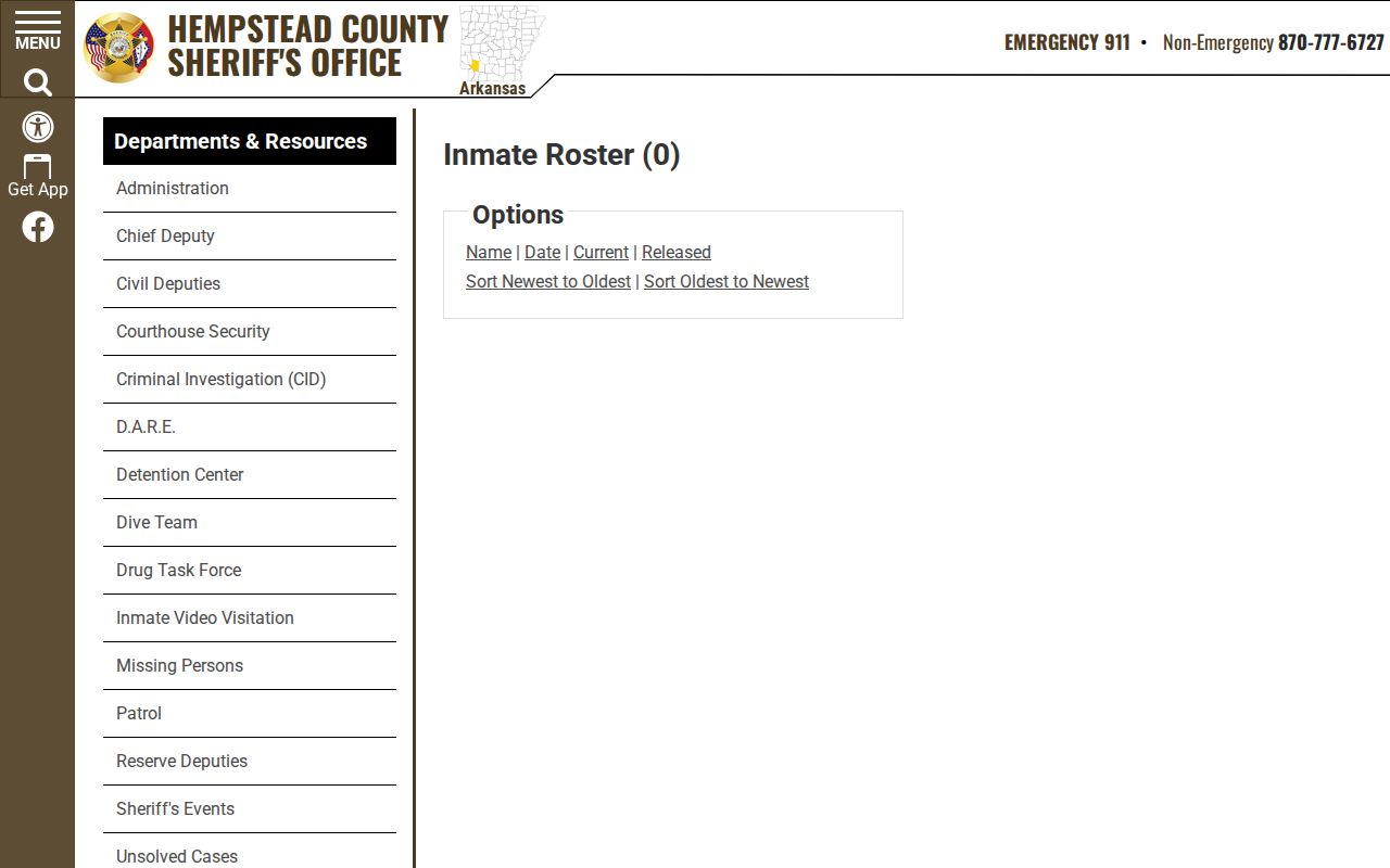 Hempstead County Sheriff released inmate query