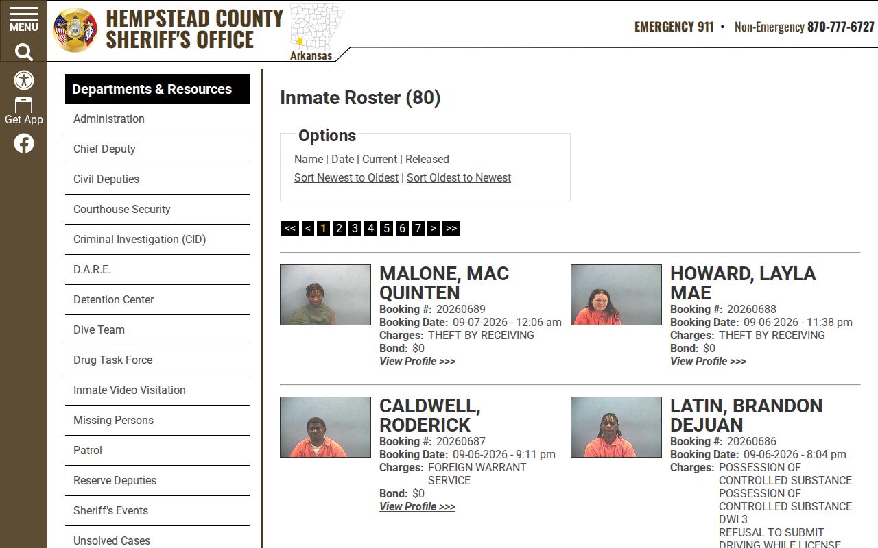 Hempstead County recent release arrest records interface