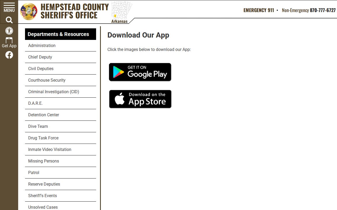 Official Hempstead County Sheriff app information page