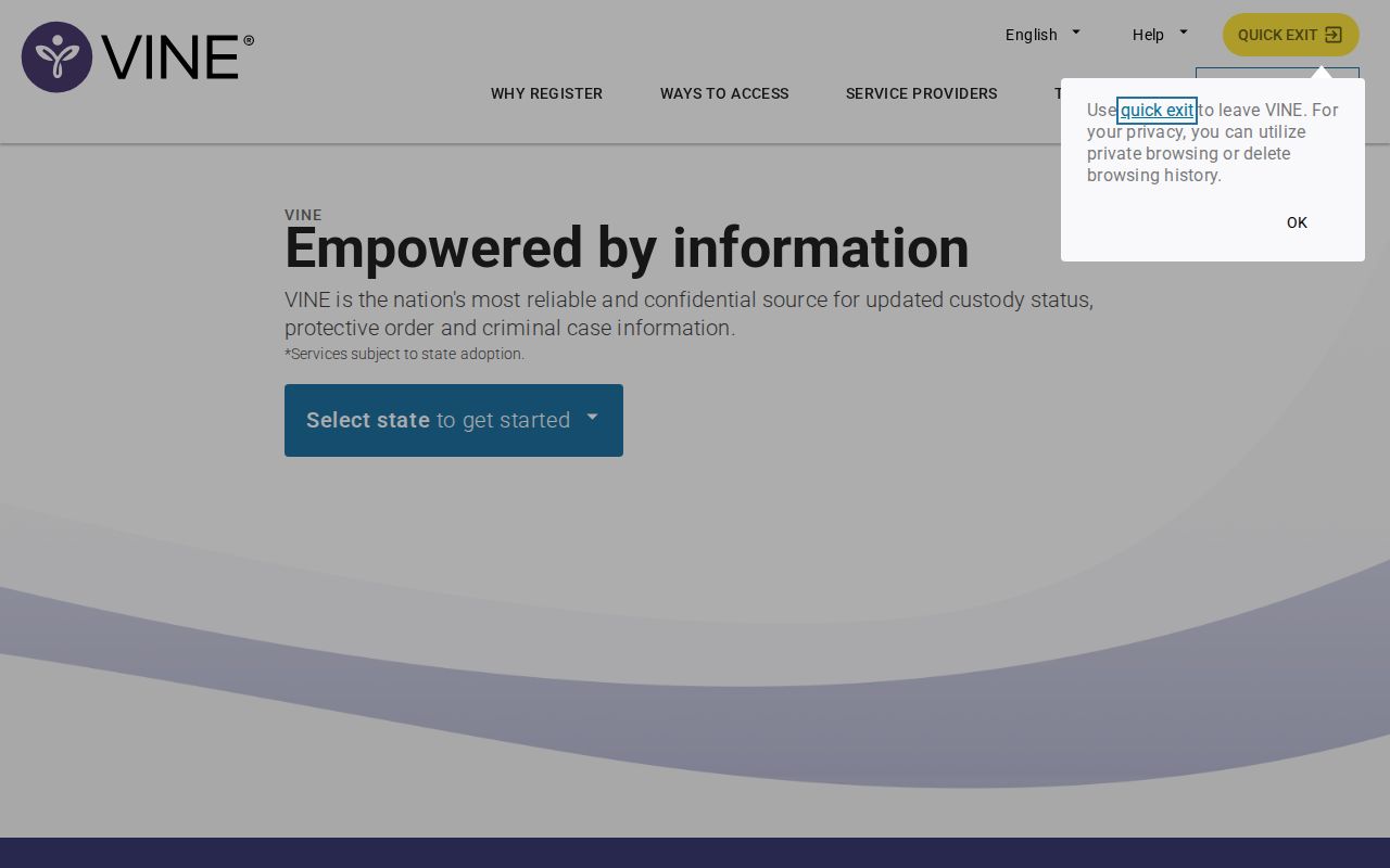 Official VINELink landing page for an Arkansas custody status search