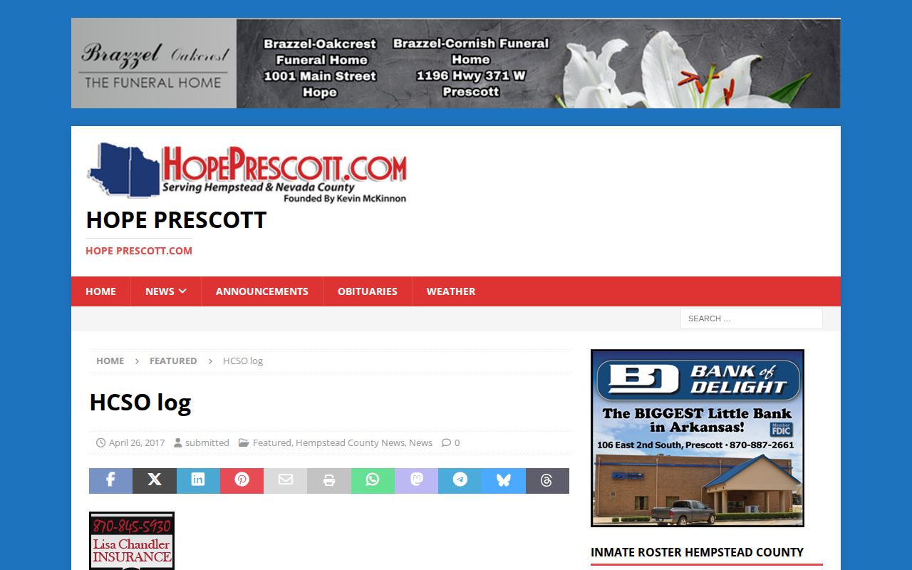 Hempstead County historical arrest log news record